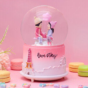 Sevgililer Orta Boy Kar Küresi Işıklı, Müzikli, Pembe, 12x8 Pembe