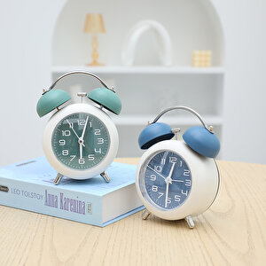 Metal Masa Saati Alarmlı Ve Işıklı, Mavi, 15x10 Mavi