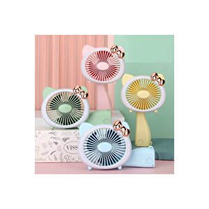 Kedili Portatif Mini Fan, 3 Kademeli, Usb Li Ve Şarj Edilebilir, Pembe, 17x11 Pembe