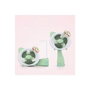 Kedili Portatif Mini Fan, 3 Kademeli, Usb Li Ve Şarj Edilebilir, Yeşil, 17x11 Yeşil