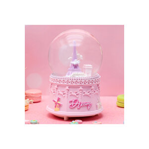 Eyfel Orta Boy Kar Küresi Işıklı, Müzikli, Pembe, 12x8 Pembe