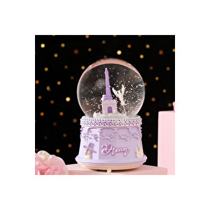 Eyfel Orta Boy Kar Küresi Işıklı, Müzikli, Mor, 12x8 Mor