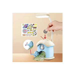 Tavşan Evi Masa Lambası, Kalemlik Ve Kumbara, Mavi, 25x10, Mavi