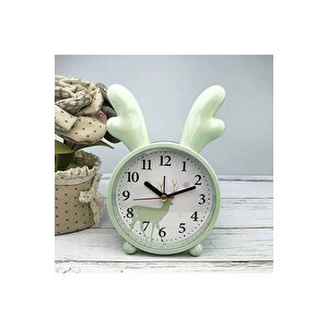 Geyik Kulaklı Masa Saati, Alarmli, Yeşil, 16x11, Yeşil