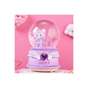 Panda Orta Boy Kar Küresi Işıklı, Müzikli, Mor, 12x8 Mor