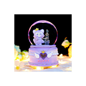 Panda Orta Boy Kar Küresi Işıklı, Müzikli, Mor, 12x8 Mor