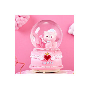 Panda Orta Boy Kar Küresi Işıklı, Müzikli, Pembe, 12x8 Pembe