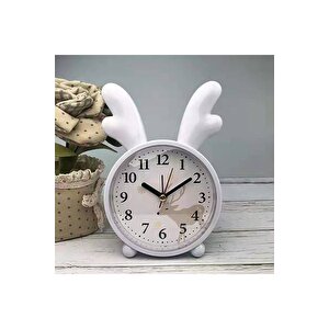 Geyik Kulaklı Masa Saati, Alarmli, 16x11 Beyaz