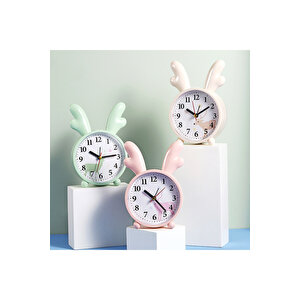 Geyik Kulaklı Masa Saati, Alarmli, 16x11 Beyaz