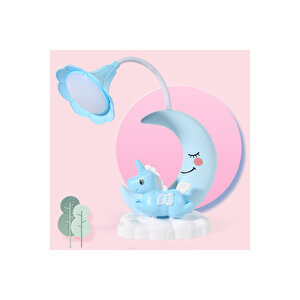 Mavi Unicorn Ve Ay Masa Lambası, 20x17, , Şık Ve Eğlenceli Aydınlatma Mavi