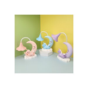 Mavi Unicorn Ve Ay Masa Lambası, 20x17, , Şık Ve Eğlenceli Aydınlatma Mavi