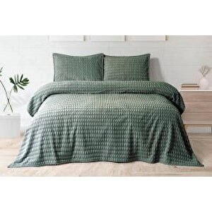 Modern Twıst 3 Parça Battaniye Seti 220x240cm Haki Yeşil Haki