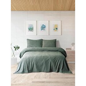 Modern Twıst 3 Parça Battaniye Seti 220x240cm Haki Yeşil Haki