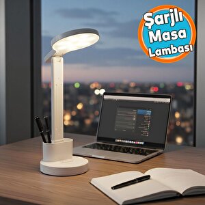 Dokunmatik 3 Renkli Kademesiz Karartmalı Type C Şarjlı Masa Lambası Kalemlikli 10w Beyaz Led