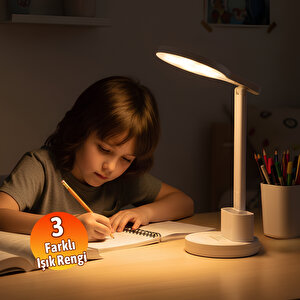 Dokunmatik 3 Renkli Kademesiz Karartmalı Type C Şarjlı Masa Lambası Kalemlikli 10w Beyaz Led