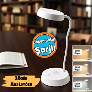 Masa Üstü Lamba Şarjlı Akrobat 360° 3 Kademe Dokunmatik Çalışma Okuma Işığı Gece Lambası Soft Işık