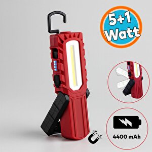 Mıknatıslı İş Lambası Led El Feneri Askılı Işıldak Kamp Lambası 5+1 W Şarjlı Gece Lambası 4400 Mah