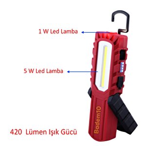 Mıknatıslı İş Lambası Led El Feneri Askılı Işıldak Kamp Lambası 5+1 W Şarjlı Gece Lambası 4400 Mah