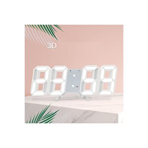 Beyaz Led Işıklı Masa Saati, Alarmlı, 25x10