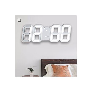Beyaz Led Işıklı Masa Saati, Alarmlı, 25x10