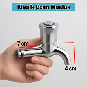 Uzun Musluk Klasik Pirinç Gövde Sızdırmaz Metal Dayanıklı Lavabo Musluğu Krom Paslanmaz Çeşme