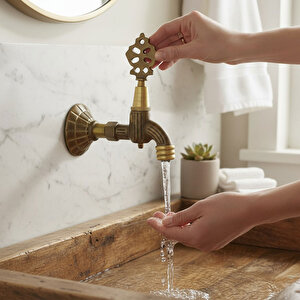 Osmanlı Motifli Musluk Bahçe Çeşme Şadırvan Balkon İçin Dekoratif Otantik Antik Musluk Pirinç Döküm