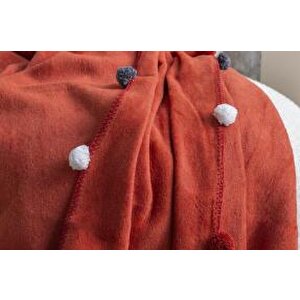 Ponponlu Pike Battaniye 150x200 Kiremit Karisikcokrenkli