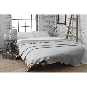 Ponponlu Pike Battaniye 150x200 Gri Karisikcokrenkli