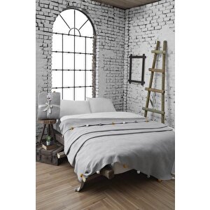 Ponponlu Pike Battaniye 150x200 Gri Karisikcokrenkli