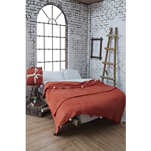 Ponponlu Pike Battaniye 150x200 Kiremit Kiremit