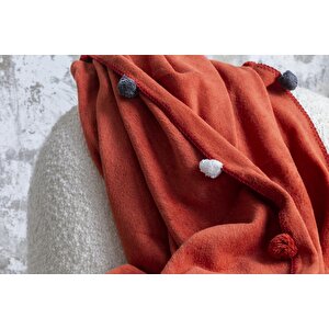 Aksu Ponponlu Pike Battaniye 150x200 Kiremit Kiremit