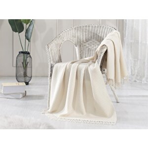 Dolce Bonita Yün-pamuk Püsküllü Battaniye 130x170 Cm Nude Krem