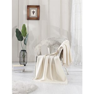 Dolce Bonita Yün-pamuk Püsküllü Battaniye 130x170 Cm Nude Krem