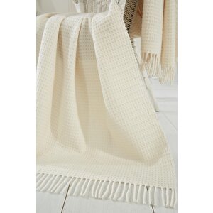 Dolce Bonita Yün-pamuk Püsküllü Battaniye 130x170 Cm Nude Krem