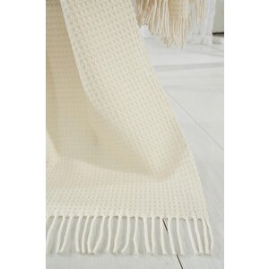 Dolce Bonita Yün-pamuk Püsküllü Battaniye 130x170 Cm Nude Krem