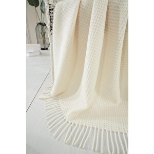 Dolce Bonita Yün-pamuk Püsküllü Battaniye 130x170 Cm Nude Krem