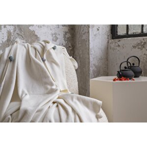 Aksu Ponponlu Pike Battaniye 150x200 Krem Krem