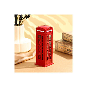 Telefon Kulübesi Metal Kumbara, Kırmızı, 18x7