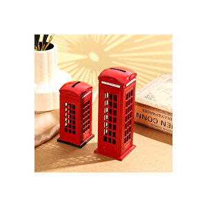 Telefon Kulübesi Metal Kumbara, Kırmızı, 18x7
