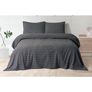 Modern Twıst 3 Parça Battaniye Seti 220x240cm Koyu Gri Koyugri