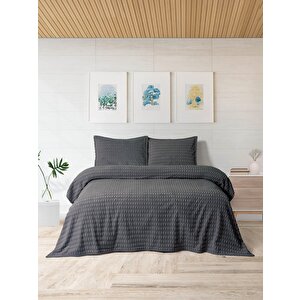 Modern Twıst 3 Parça Battaniye Seti 220x240cm Koyu Gri Koyugri