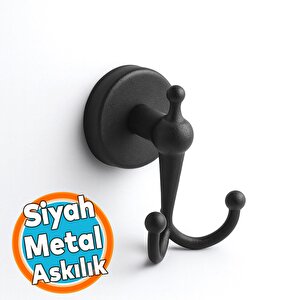 İkili Askılık Vidalı Paslanmaz Metal Duvar Askısı Banyo Ve Mutfak İçin Mat Siyah