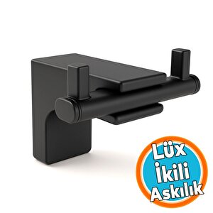 Şık Tasarım Siyah İkili Askılık Vidalı Paslanmaz Metal Duvar Askısı Banyo Mutfak Tuvalet İçin Modern