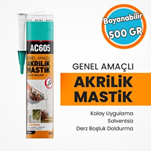Boyanabilir Genel Amaçlı Solventsiz Kolay Uygulanır Akrilik Mastik 500 Gr Beyaz Renkli Ac605