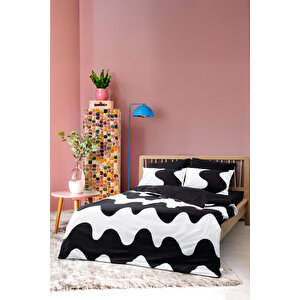 Cozy Home Mono Çift Kişilik Lastikli Çarşaflı Nevresim Takımı Flow Siyah