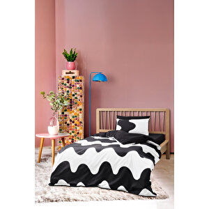 Cozy Home mono Tek Kişilik Lastikli Çarşaflı Nevresim Takımı Flow Siyah