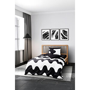 Cozy Home mono Tek Kişilik Lastikli Çarşaflı Nevresim Takımı Flow Siyah