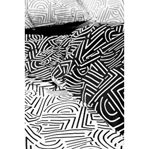 Cozy Home mono Tek Kişilik Lastikli Çarşaflı Nevresim Takımı Maze Siyah