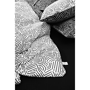 Cozy Home mono Tek Kişilik Lastikli Çarşaflı Nevresim Takımı Maze Siyah
