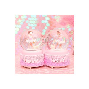 Balerin Orta Boy Kar Küresi Işıklı, Müzikli, Pembe, 12x8